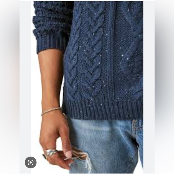 AMERICAN eagle dark navy soft cable knit mix stitch tweed sweater - Picture 2 of 13